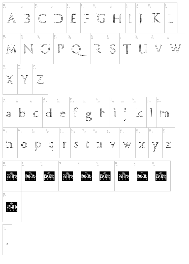 Freehand Roman font map